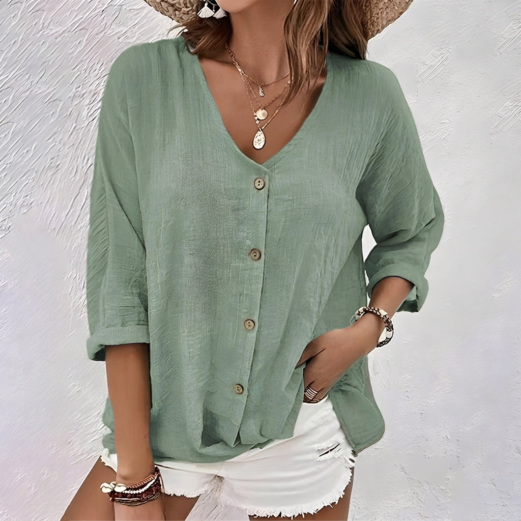 Tessa Morville | Relaxed V-Neck Button Blouse For Women