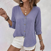 Tessa Morville | Relaxed V-Neck Button Blouse For Women