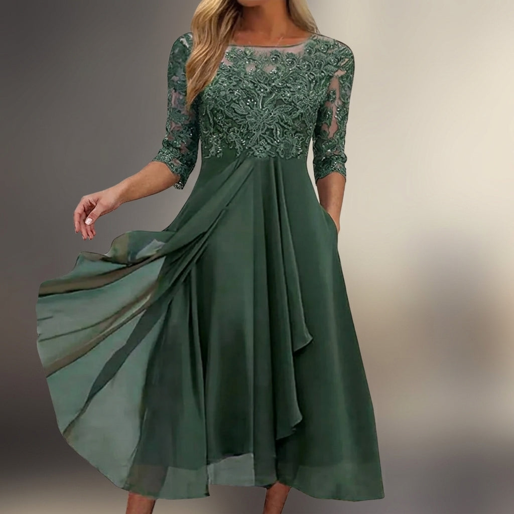 Elaine Duvoisin | Lace Bodice Midi Dress For Women