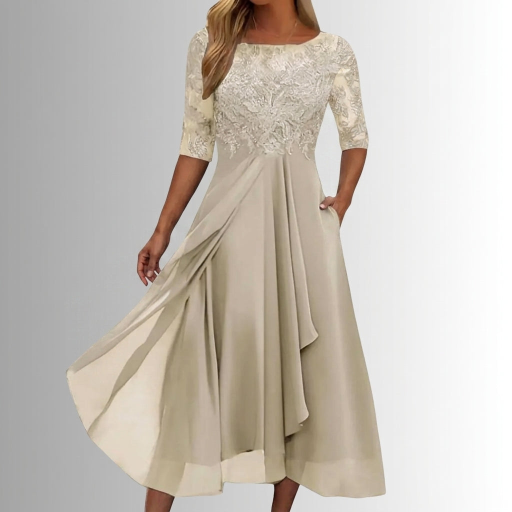 Elaine Duvoisin | Lace Bodice Midi Dress For Women