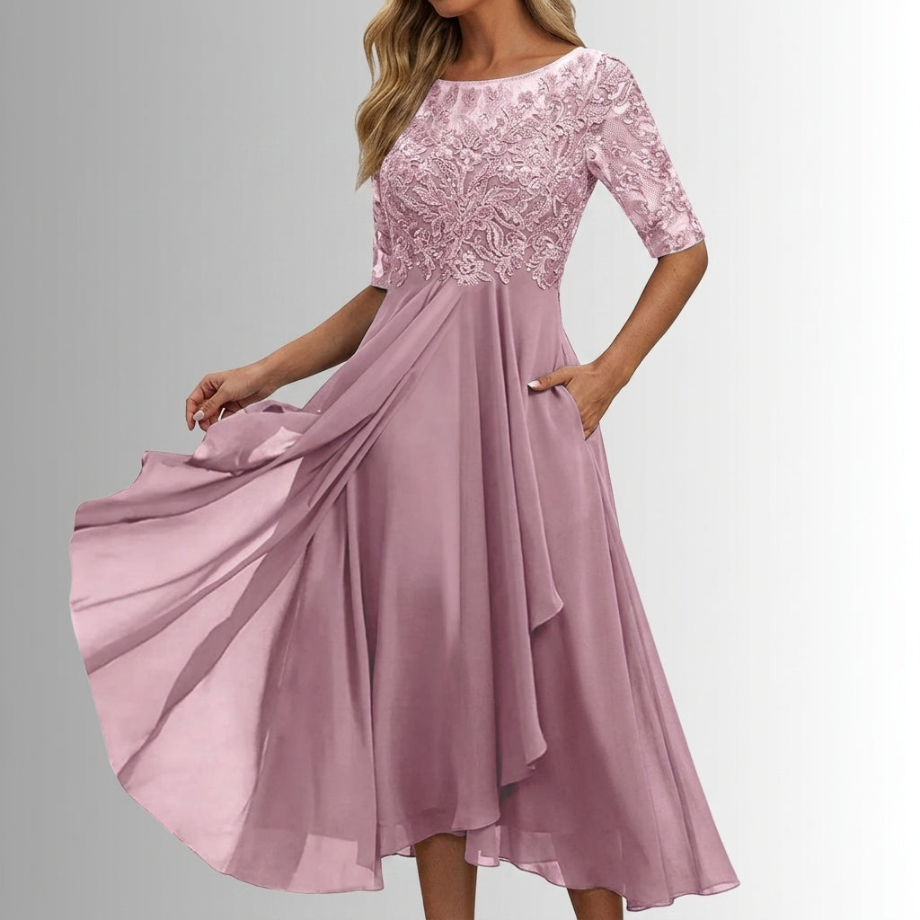 Elaine Duvoisin | Lace Bodice Midi Dress For Women