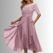 Elaine Duvoisin | Lace Bodice Midi Dress For Women