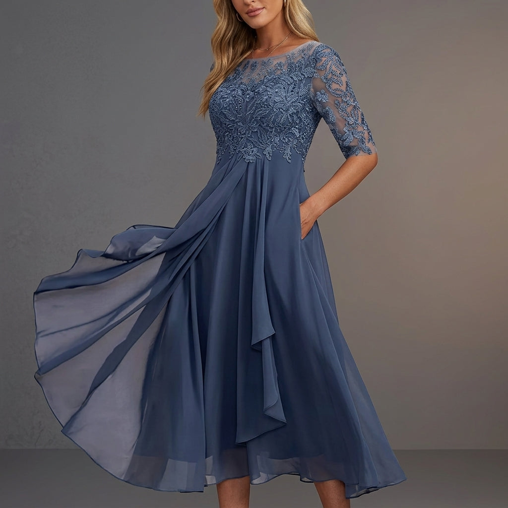 Elaine Duvoisin | Lace Bodice Midi Dress For Women