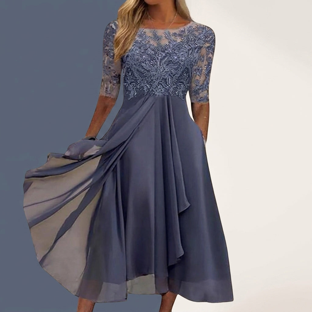 Elaine Duvoisin | Lace Bodice Midi Dress For Women