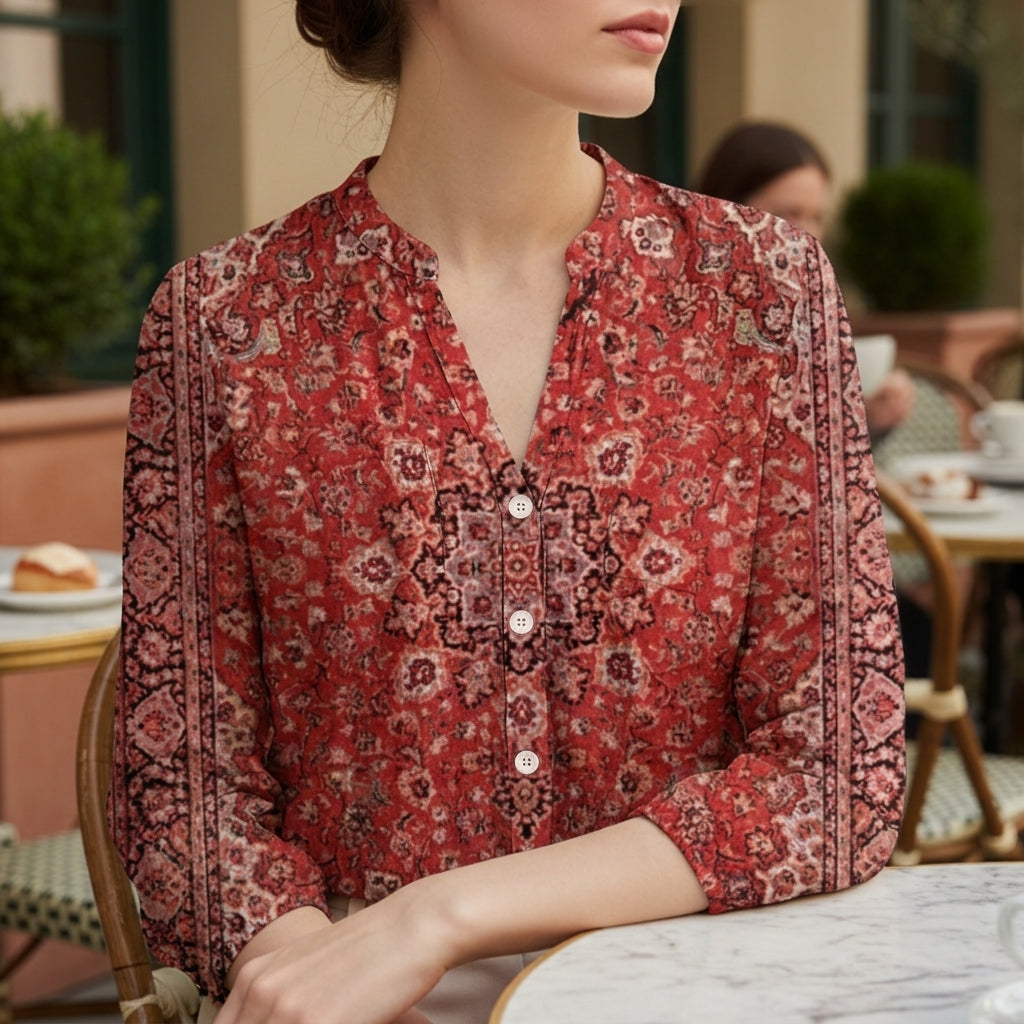 Colette Vanburen | Carmen Printed V-Neck Boho Blouse For Women