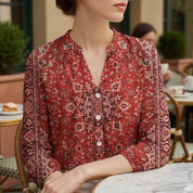 Colette Vanburen | Carmen Printed V-Neck Boho Blouse For Women