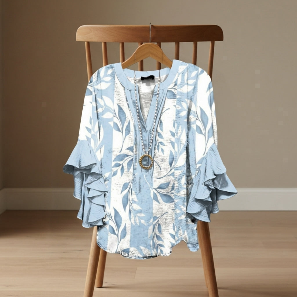 Elaine Sorrento | V-Neck Ruffle Sleeve Blouse For Women