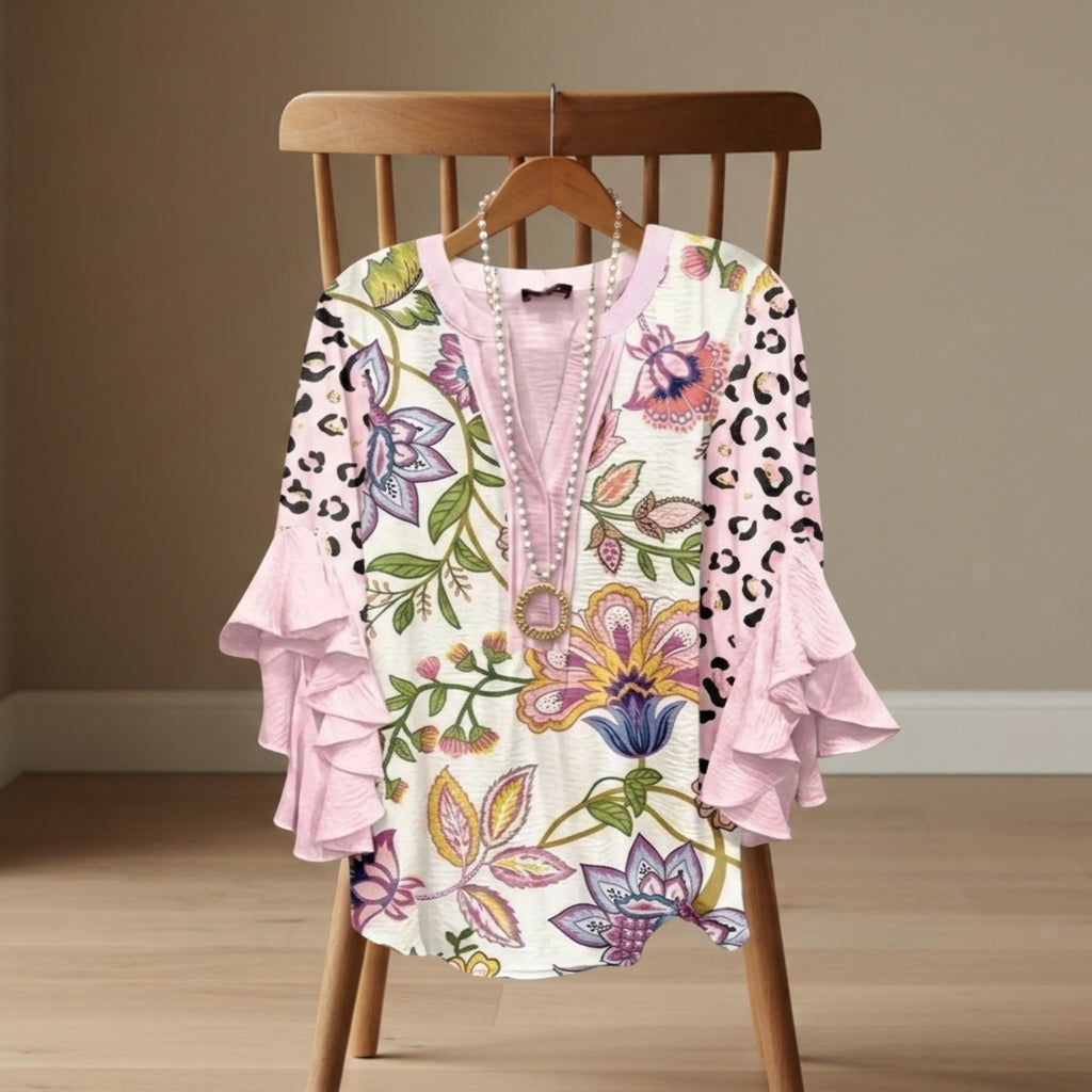 Elaine Sorrento | V-Neck Ruffle Sleeve Blouse For Women