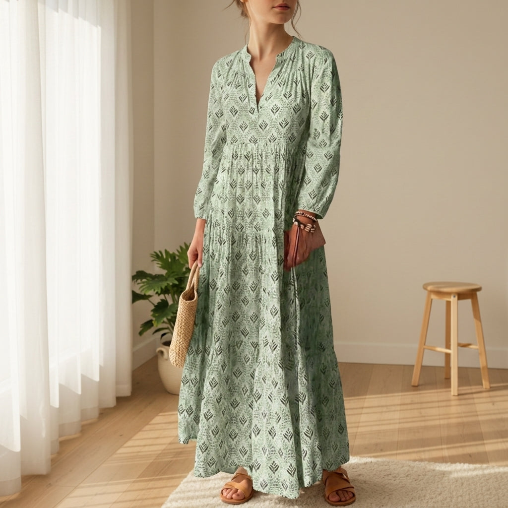 Genevieve Solenne | Boho Print Maxi Dress For Women
