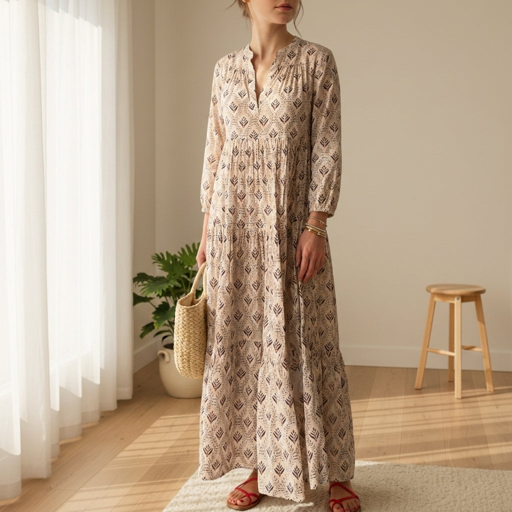 Genevieve Solenne | Boho Print Maxi Dress For Women