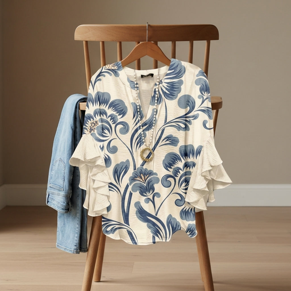 Elaine Sorrento | V-Neck Ruffle Sleeve Blouse For Women