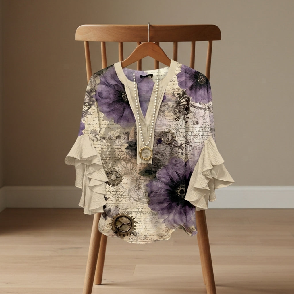 Elaine Sorrento | V-Neck Ruffle Sleeve Blouse For Women