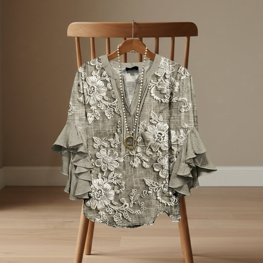 Elaine Sorrento | V-Neck Ruffle Sleeve Blouse For Women