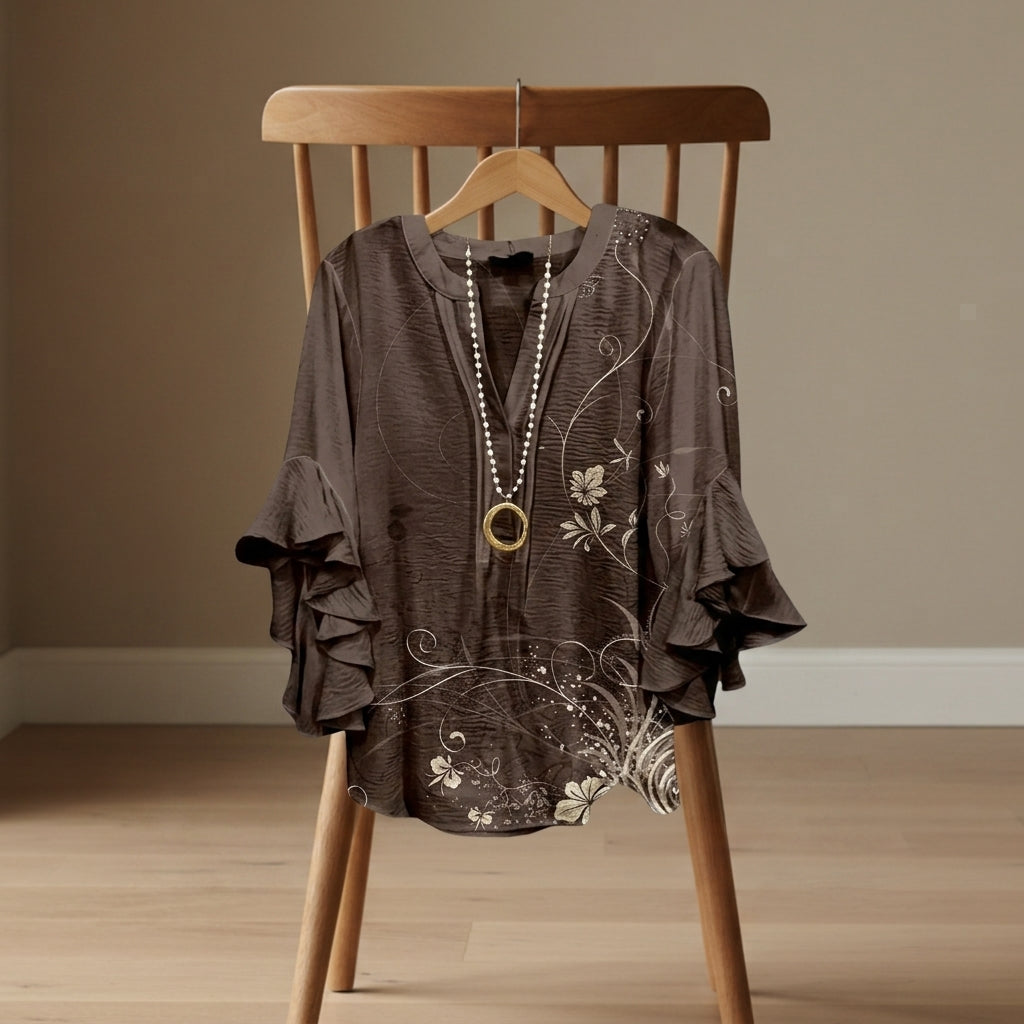 Elaine Sorrento | V-Neck Ruffle Sleeve Blouse For Women