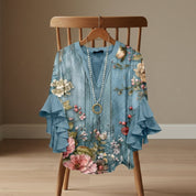 Elaine Sorrento | V-Neck Ruffle Sleeve Blouse For Women