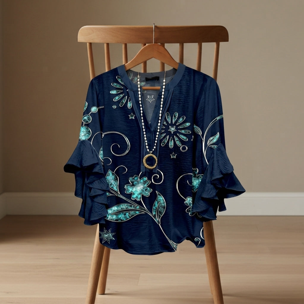 Elaine Sorrento | V-Neck Ruffle Sleeve Blouse For Women
