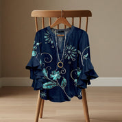 Elaine Sorrento | V-Neck Ruffle Sleeve Blouse For Women