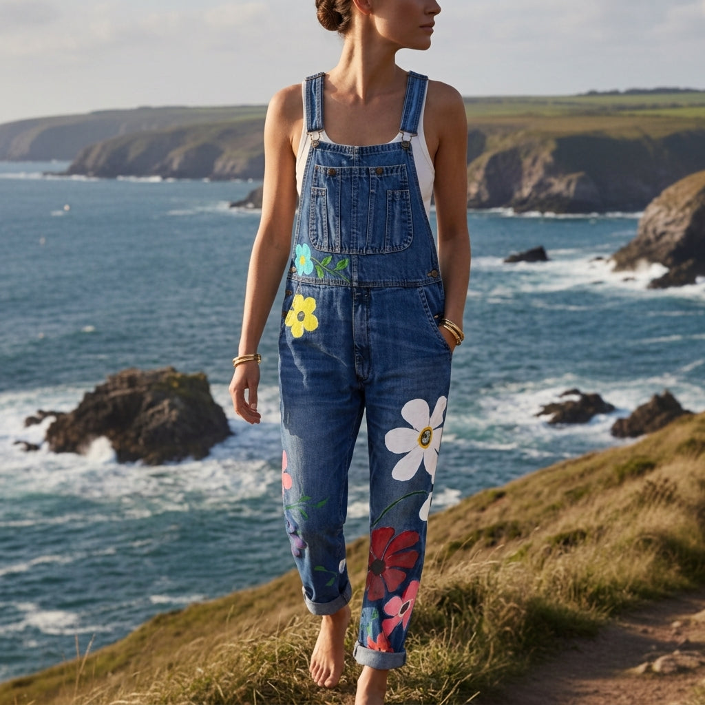 Daria Lennox | Floral Print Denim Overalls For Women
