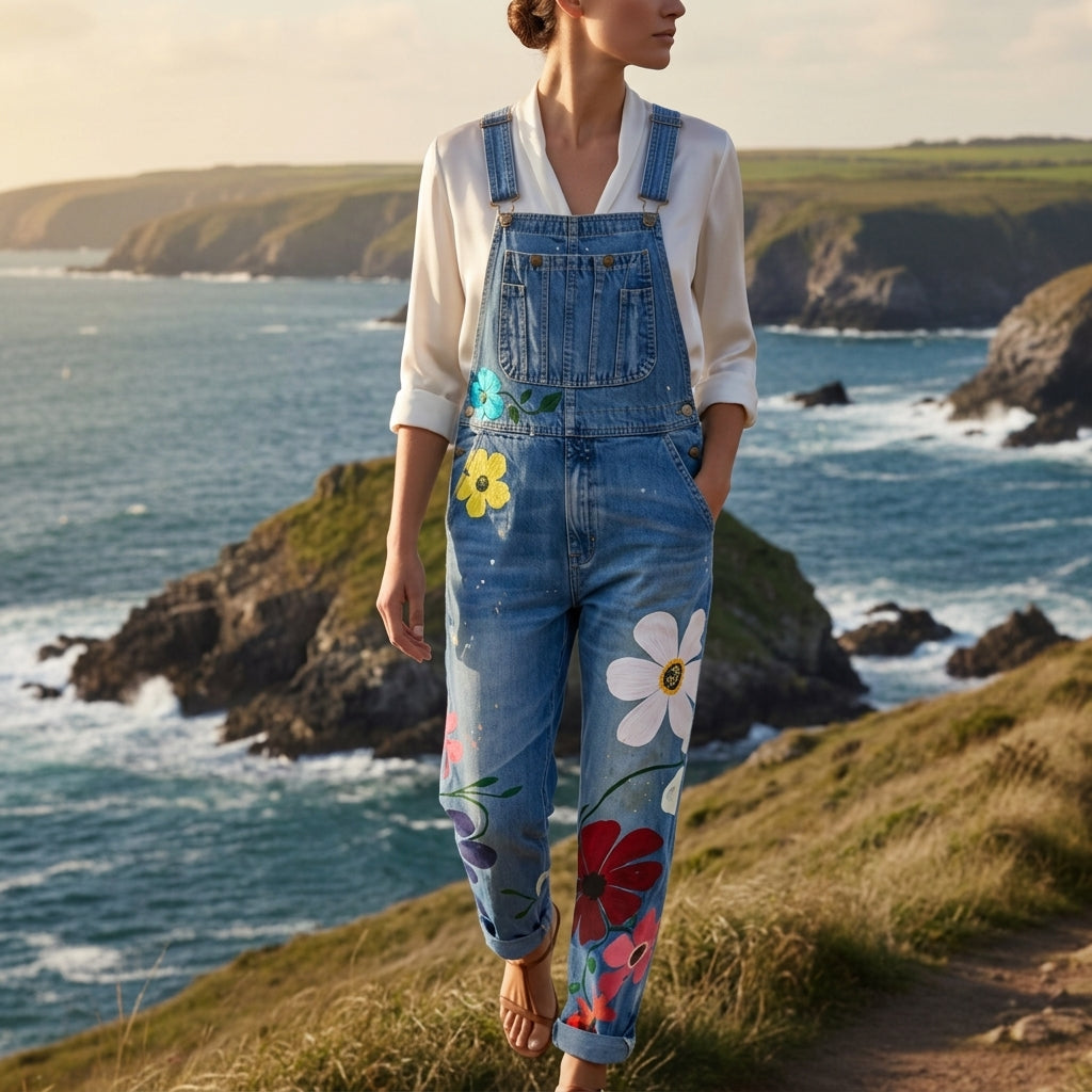 Daria Lennox | Floral Print Denim Overalls For Women