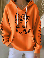 Natalie Fairchild | Cat Print Waffle Hoodie For Women