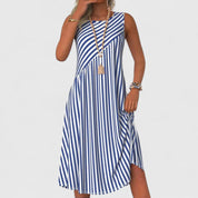 Celestine Vaufort | Blue Striped Sleeveless Midi Dress