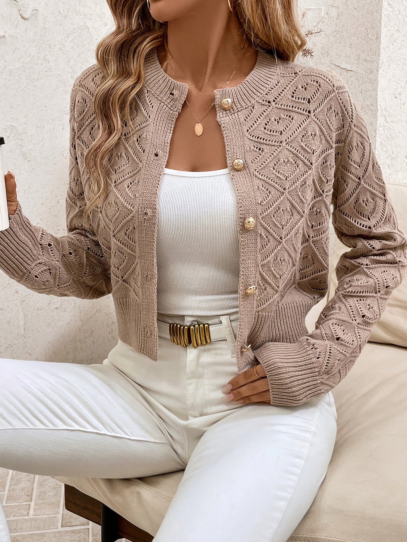 Camille Sorrentino | Diamond-Knit Sweater With Button-Front Detail For Women