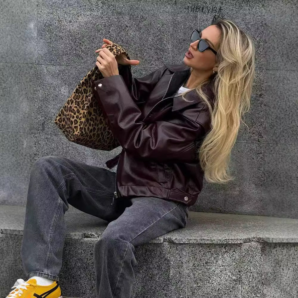 Gabrielle Montclair | Burgundy Leather Jacket For Women