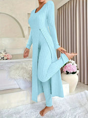 Danielle Castillon | Ribbed Knit Duster Cardigan & Pants Set For Women