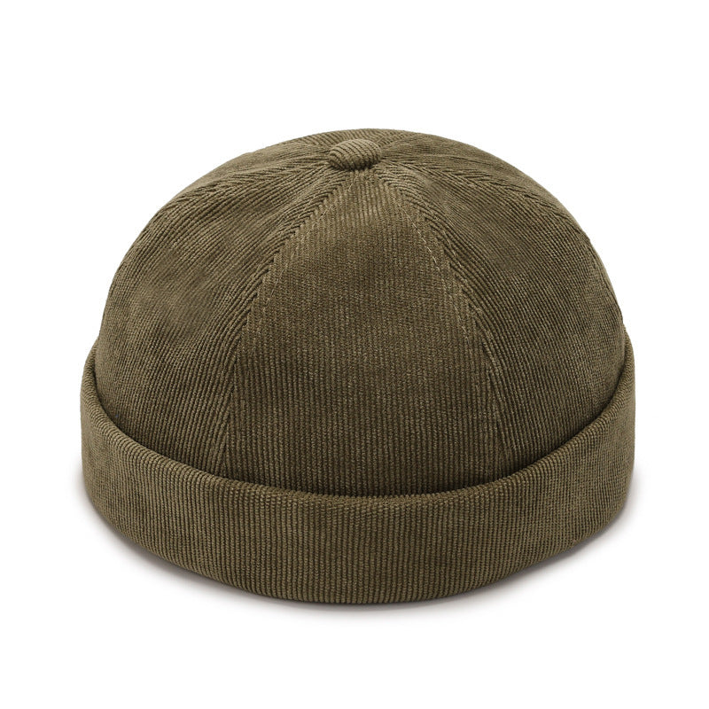Corduroy Brimless Skull Cap Hat - Army Green