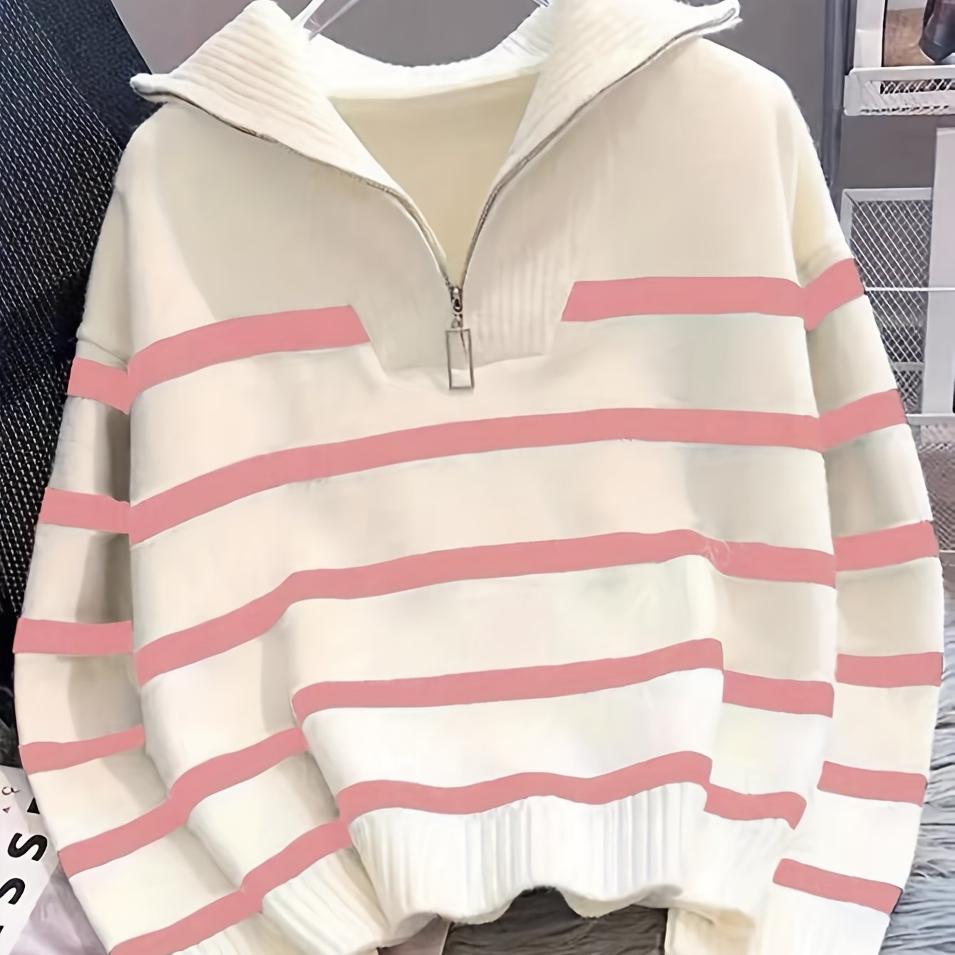 Perrine Duchamp | Striped Quarter-Zip Sweater For Women