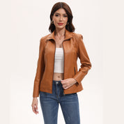 Celestine Duvall | Zip-Front Leather Jacket For Women
