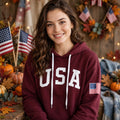 Solene Perrault | Burgundy USA Print Veterans Day Hoodie For Women