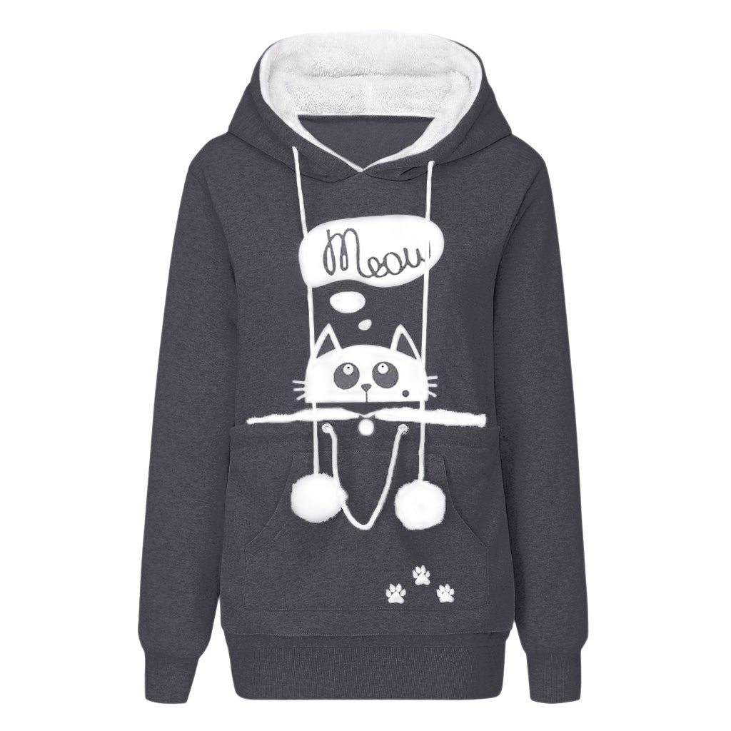 Lucille Bertrand | Cat Print Hoodie With Pet Pouch Pocket For Women