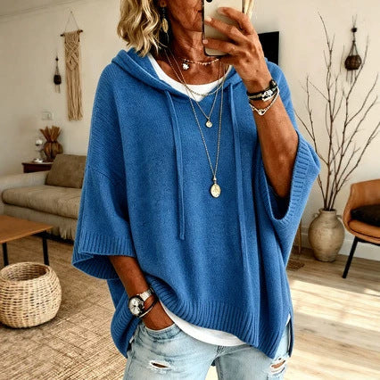 Eloise Drummond | Knitted Hooded Drawstring Sweater For Women