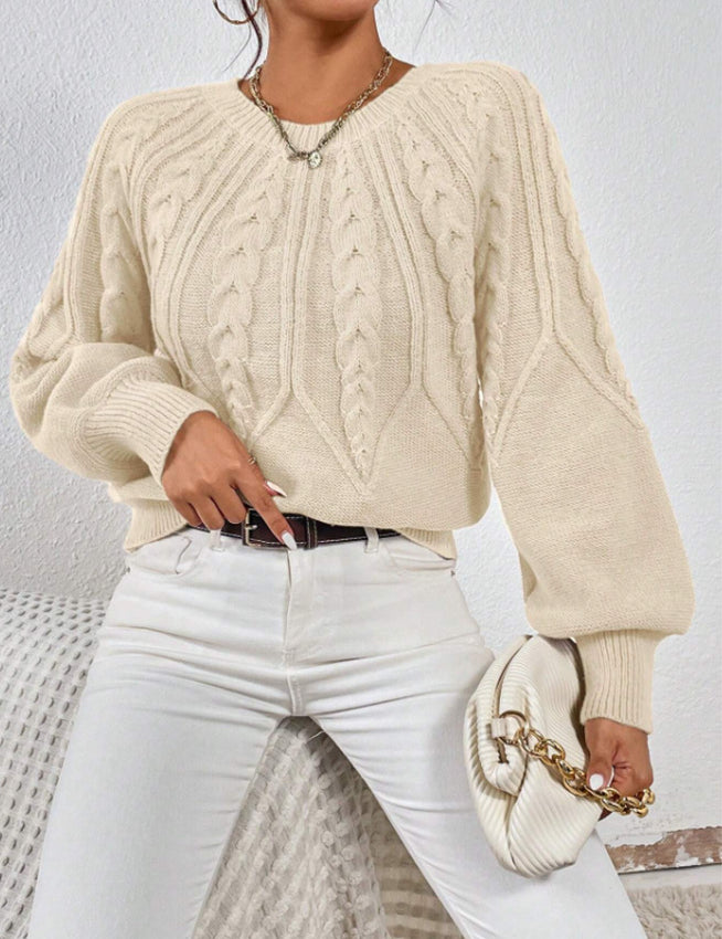Rosalie Thornbury | Cable-Knit Crew Neck Sweater For Women