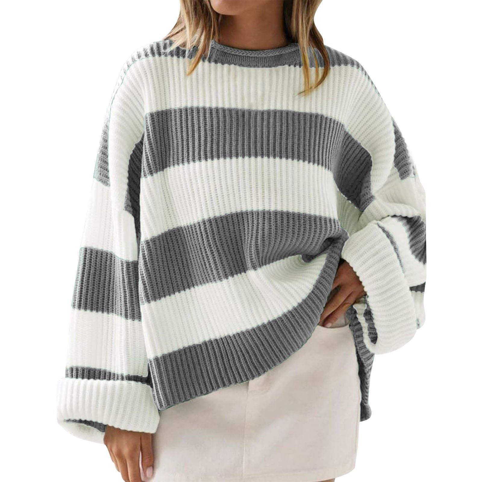 Lucienne Bardot | Striped Oversized Knit Sweater For Women