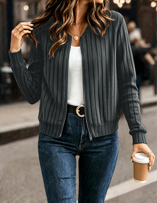 Louisa Bennington | Ribbed Zip-Up Cardigan For Women