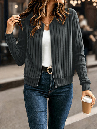 Louisa Bennington | Ribbed Zip-Up Cardigan For Women