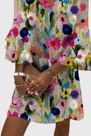 Aurelia Wentbourne | Floral Print V-Neck Mini Dress with Ruffle Sleeves