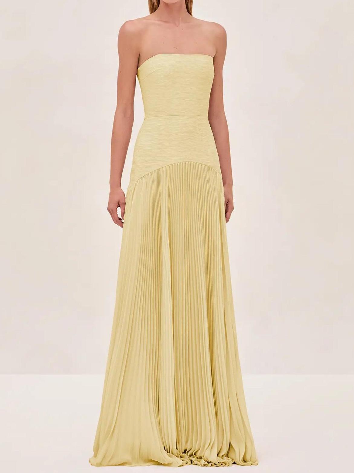 Éliane Montserrat | Sage Green Strapless Pleated Maxi Gown
