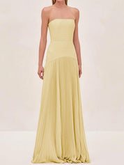 Éliane Montserrat | Sage Green Strapless Pleated Maxi Gown