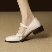 Blanche Devereaux | Leather T-Strap Mary Jane Shoes with Brogue Detail