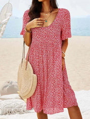 Fleurette Dawnvale | Blue Ditsy Floral V-Neck Smock Midi Dress