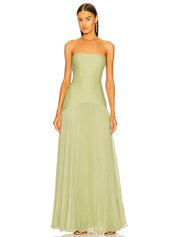 Éliane Montserrat | Sage Green Strapless Pleated Maxi Gown