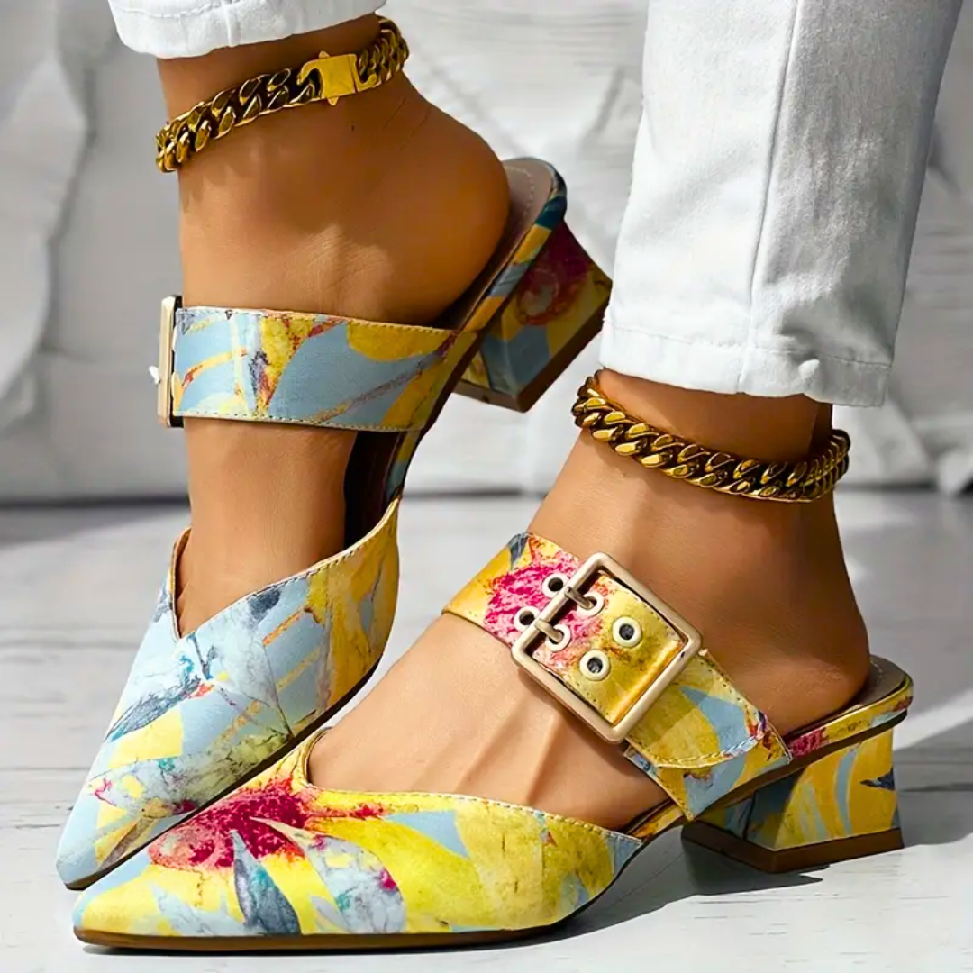 Liana Morveux | Abstract Print Block Heel Pumps For Women