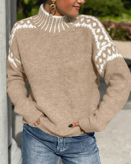 Lucienne Dubreuil | Cozy Patterned Turtleneck Sweater For Women