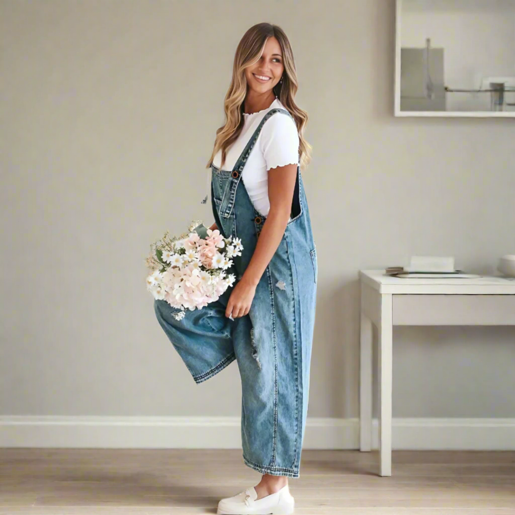 Blanche Rocheteau | Distressed Denim Overalls Jumpsuit For Women