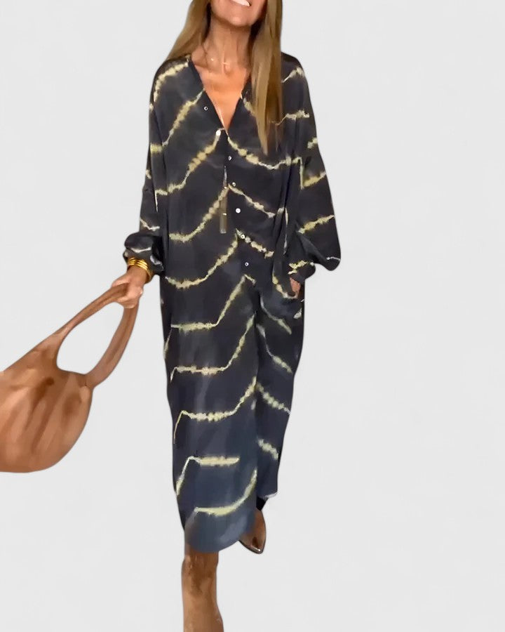 Genevieve Aldermoor | Tie-Dye Print Oversized Midi Shirt Dress