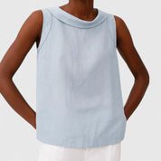 Isabelle Tournier | Sleeveless Linen Roll Collar Top in Blue