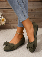 Ottoline Beauregard | Olive Green Bow Ballet Flats